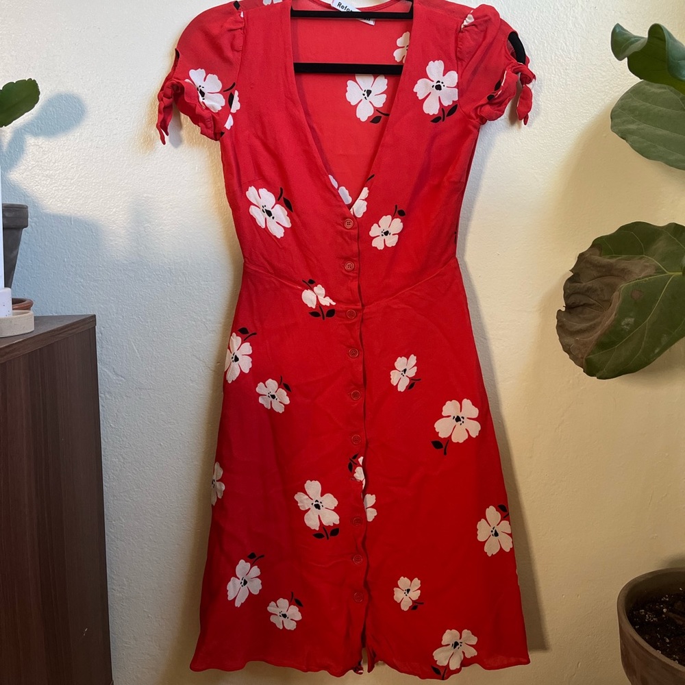 Reformation midi red floral dress